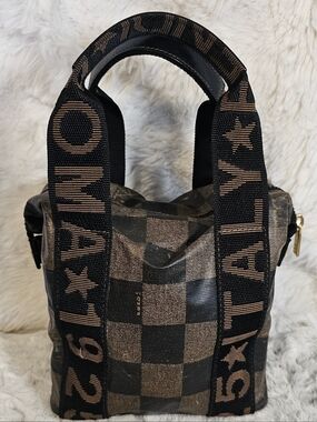 Fendi Brown and Black Checker Print Mini Tote with Gold-Tone Logo Snap And COA.